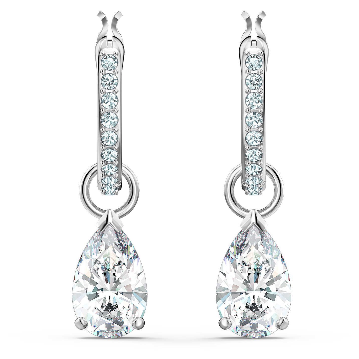 Swarovski Attract Pear Mini Hoop Pierced Earrings - White - Rhodium Plated