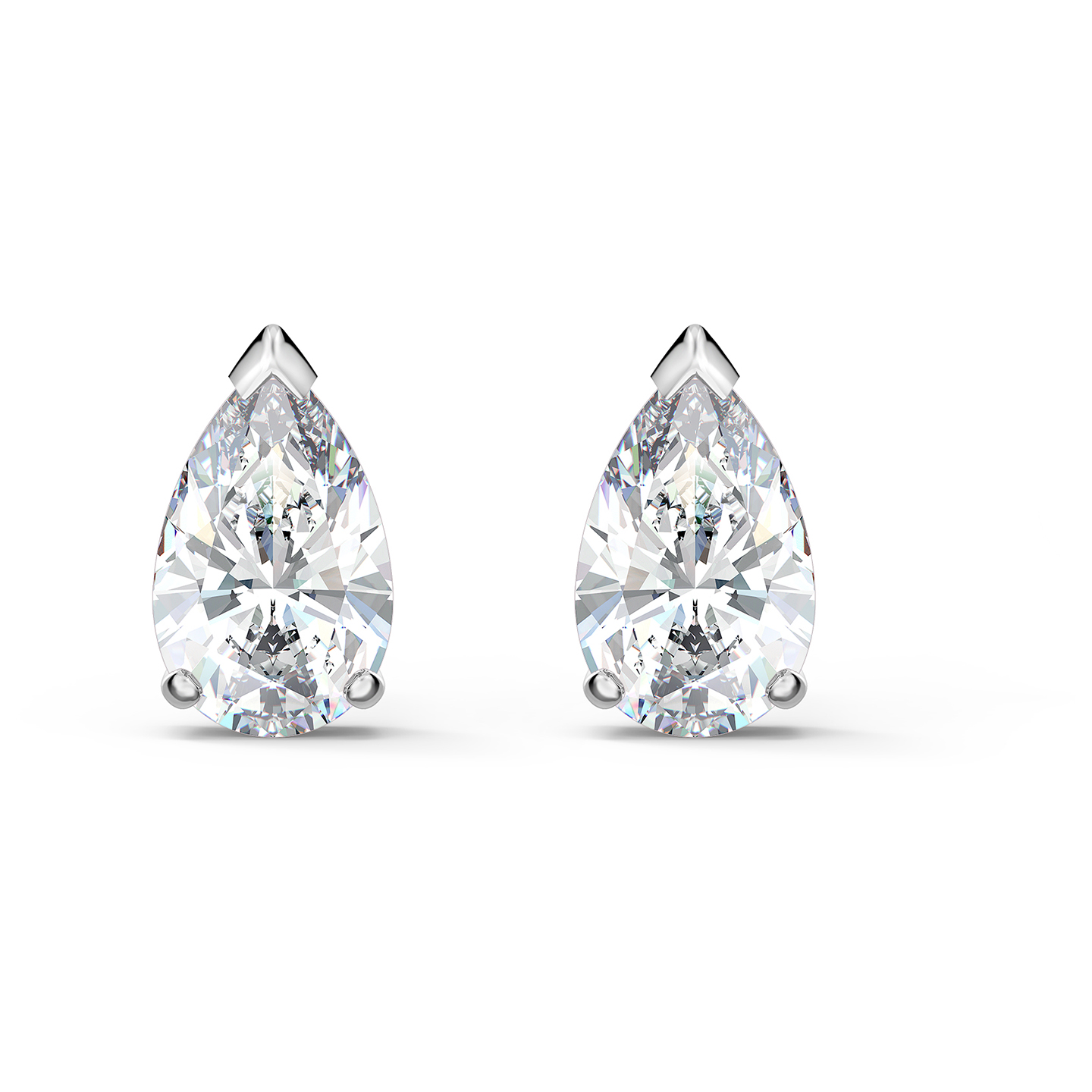 Swarovski Attract Pear Stud Pierced Earrings - White - Rhodium Plated