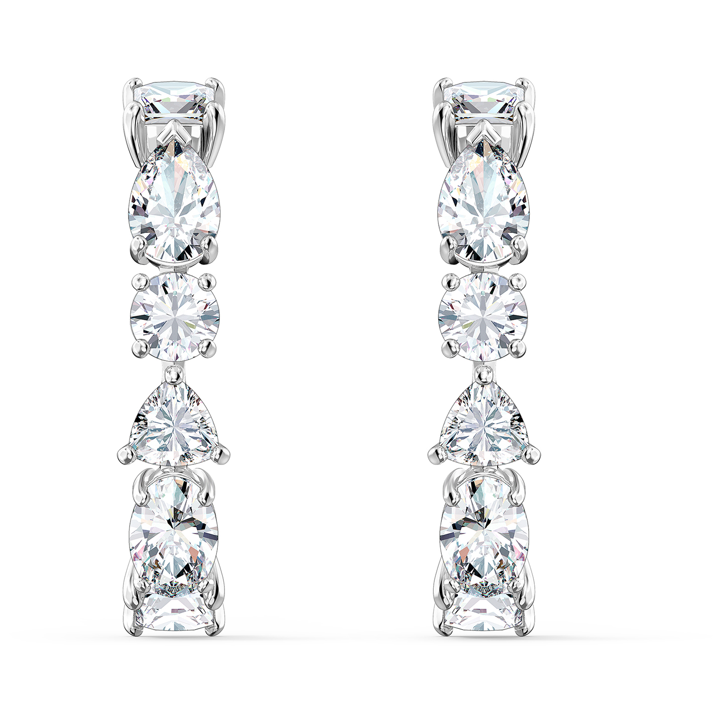 Swarovski Tennis Deluxe Mixed Pierced Earrings - White - Rhodium Plated