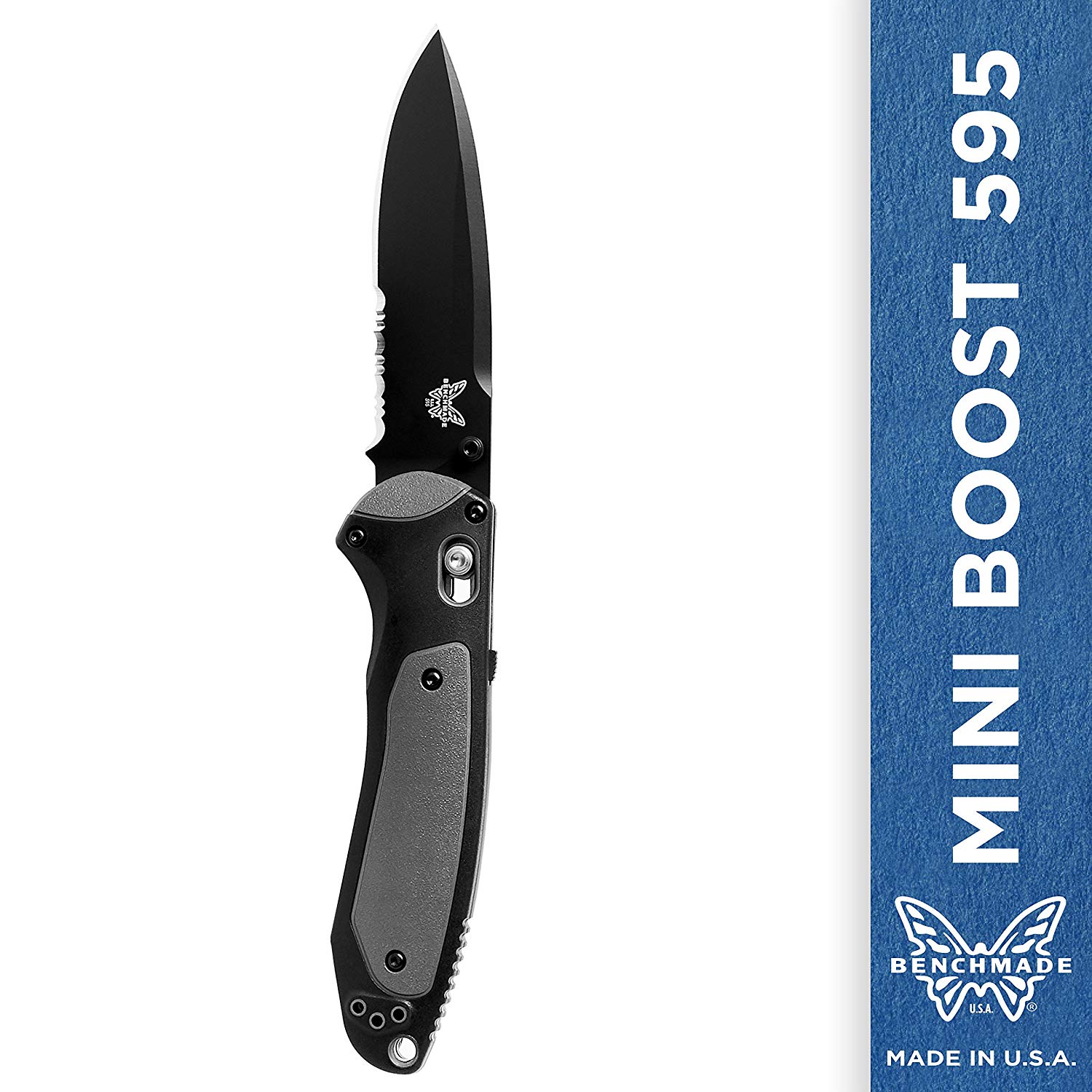 Benchmade Mini Boost 595 Knife - Serrated Drop-point - Coated Finish - (Open Box)