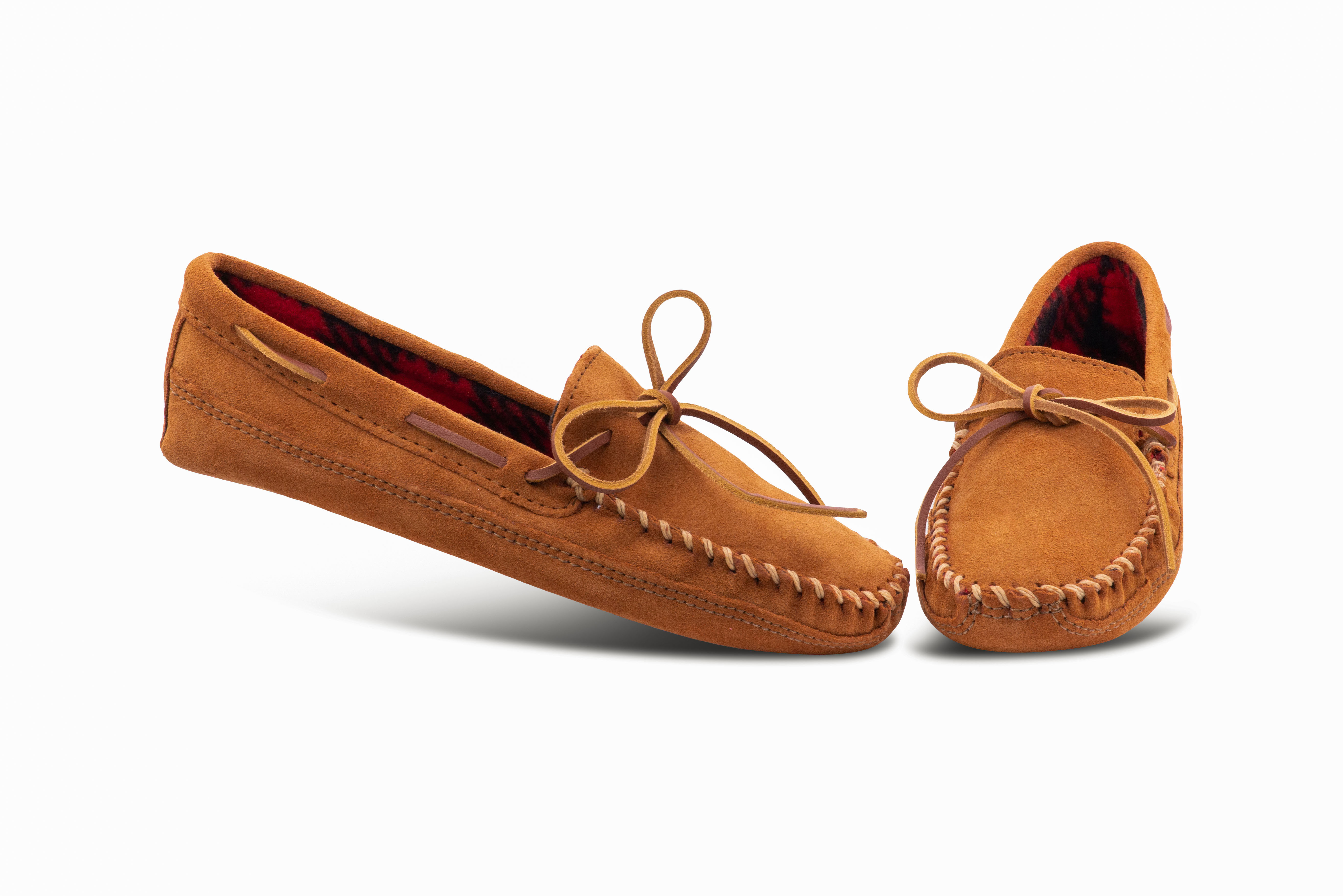 Minnetonka Mens Double Bottom Fleece Moccasin Slipper - Brown - Size 10