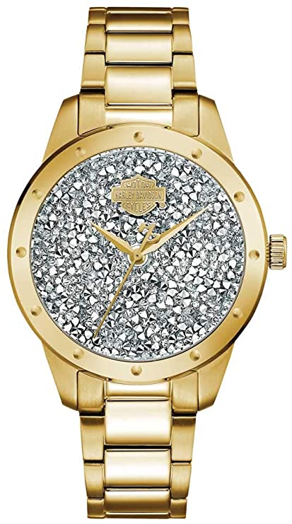 Harley-Davidson B&S Crystal Rocks  Gold Tone Ladies Watch 77L110