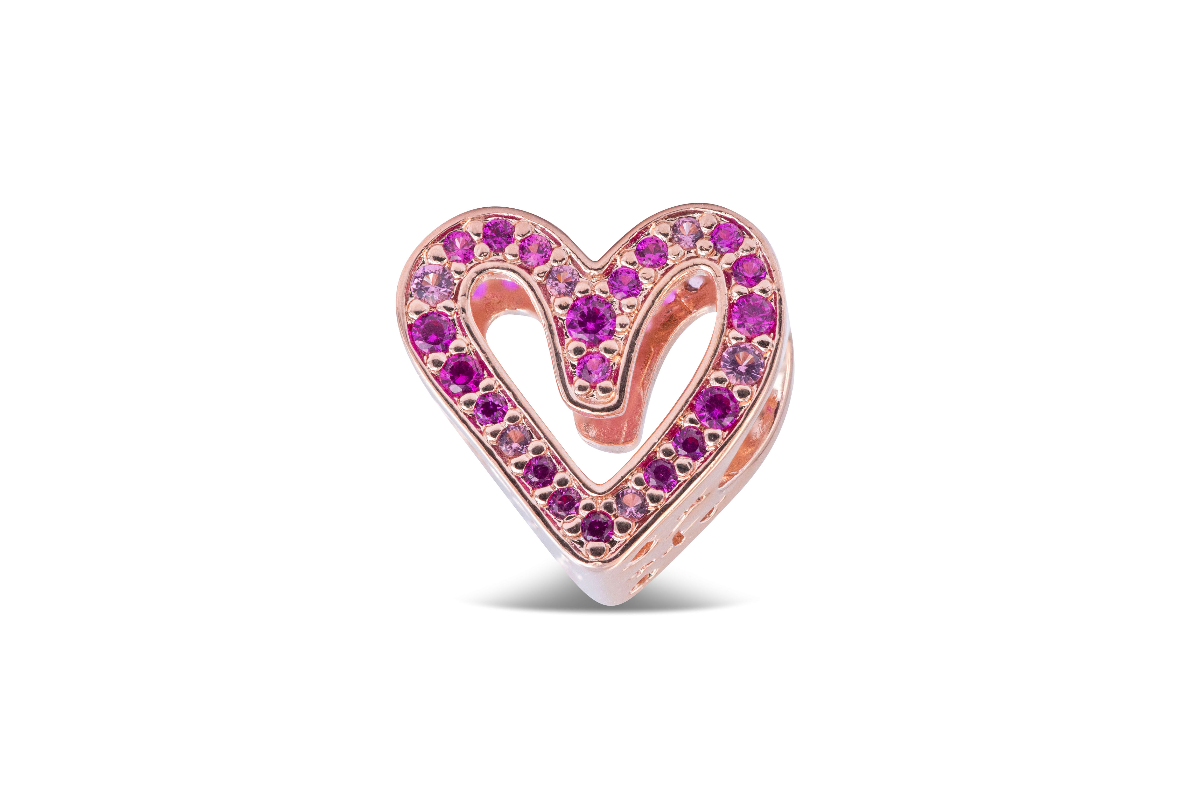Pandora Sparkling Ruby Red & Pink Freehand Heart Charm