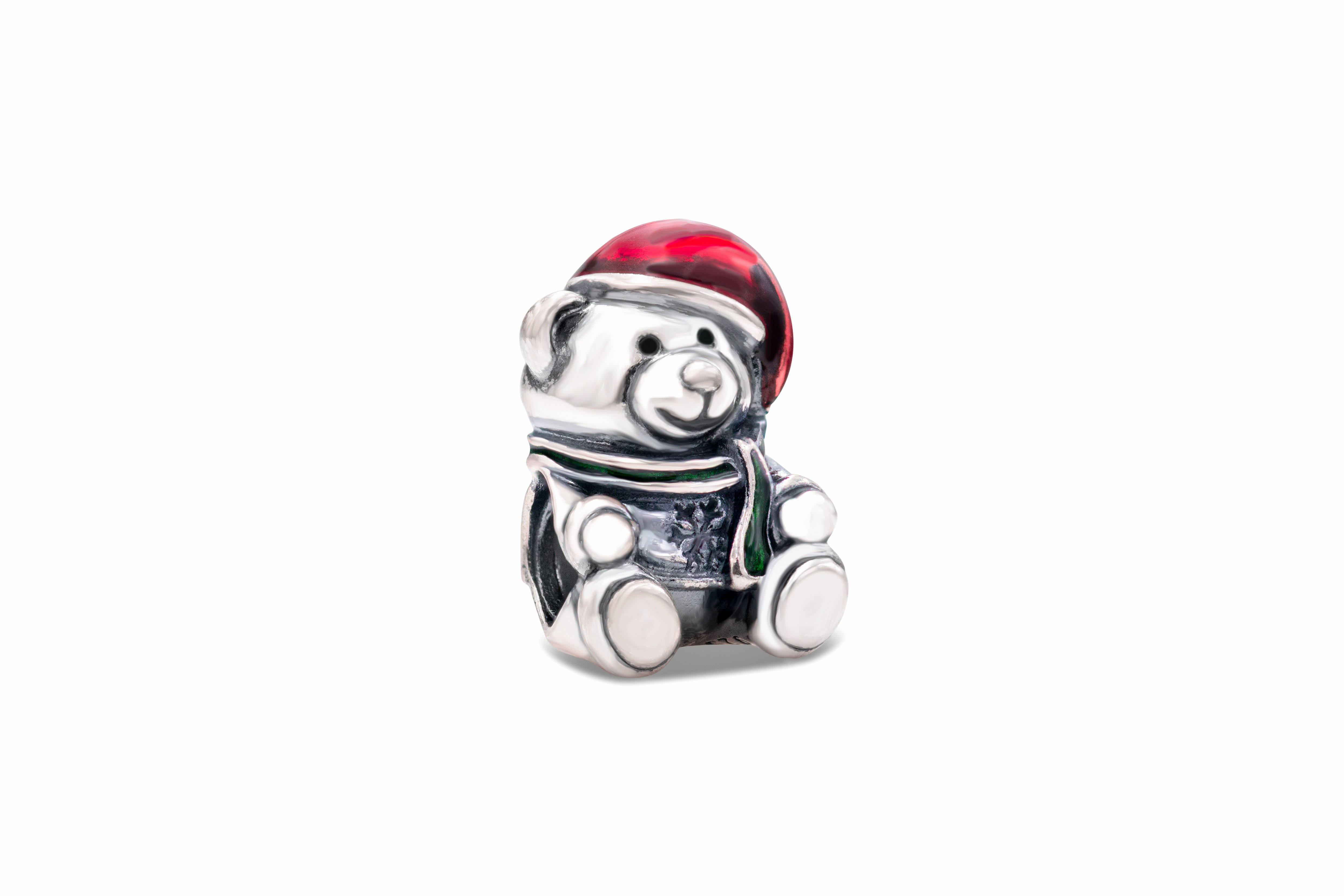 PANDORA Christmas Bear Charm - Red & Green Enamel - 791391ENMX