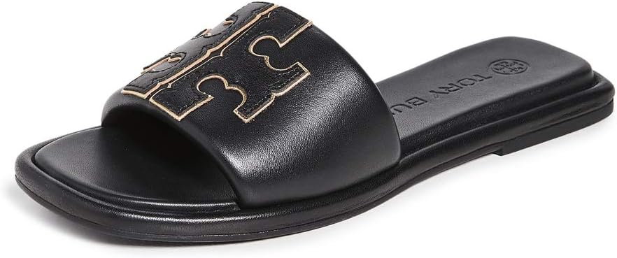 Tory Burch Womens Double T Sport Slide Sandal - Perfect Black/Gold - 8