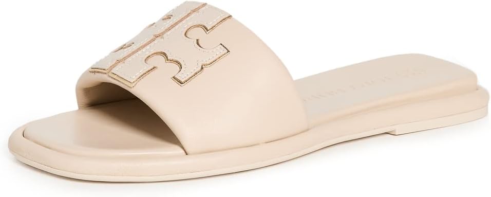 Tory Burch Womens Double T Sport Slide Sandal - Dulce De Leche/Gold - 8.5