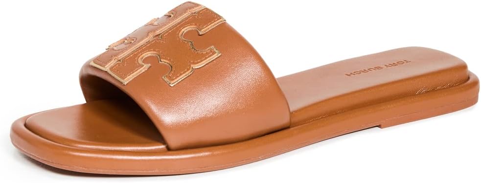 Tory Burch Womens Double T Sport Slide Sandal - Bourbon Miele/Gold - 9