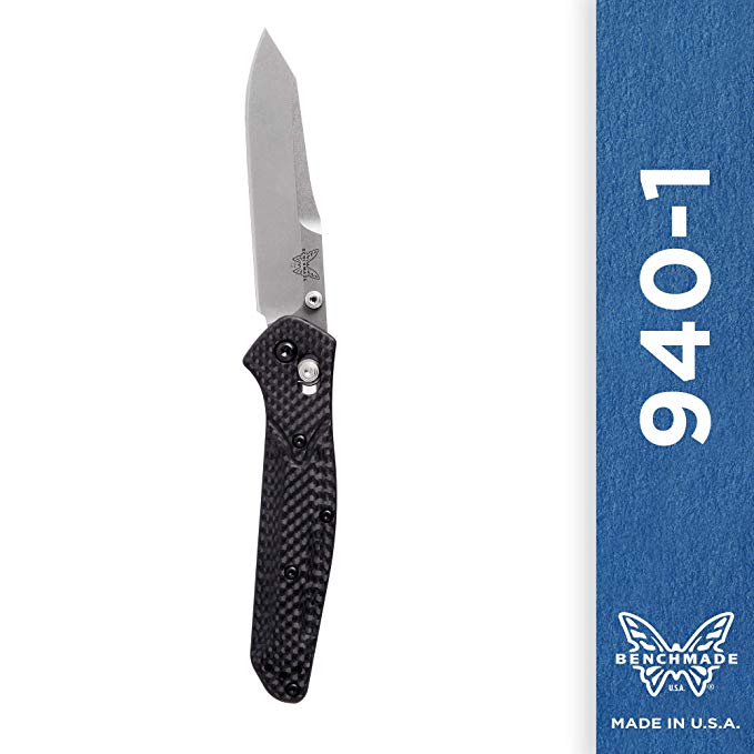 Benchmade 940-1 Knife - Reverse Tanto Blade - Plain Edge - Satin Finish - Carbon Fiber Handle