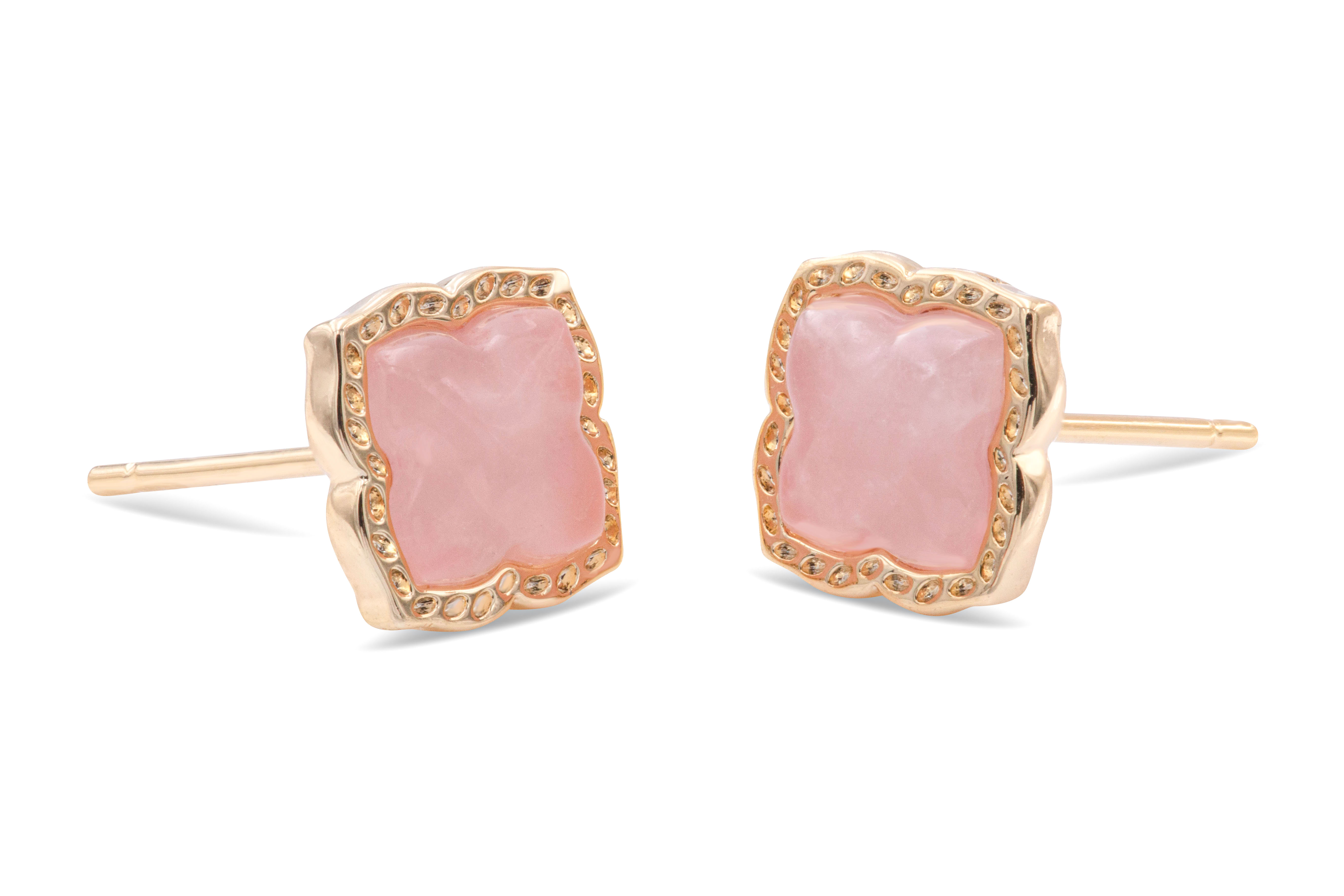 Kendra Scott Mallory Gold Stud Earrings in Rose Quartz