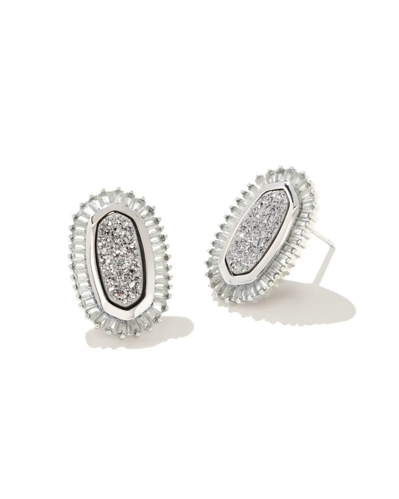 Kendra Scott Baguette Ellie Silver Stud Earrings in Platinum Drusy