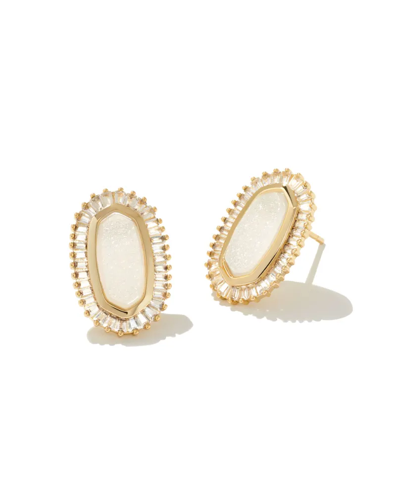 Kendra Scott Baguette Ellie Gold Stud Earrings in Iridescent Drusy