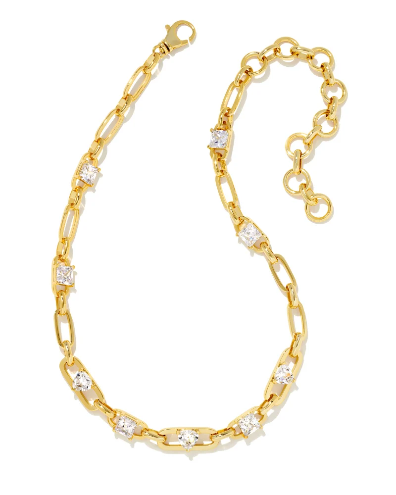 Kendra Scott Blair Gold Jewel Chain Necklace in White Crystal