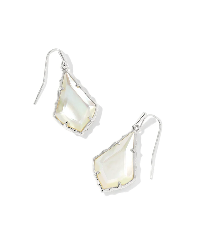 Kendra Scott Small Faceted Alex Silver Drop Earrings in Ivory Illusion
