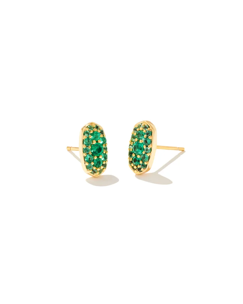 Kendra Scott Grayson Gold Crystal Stud Earrings in Emerald Crystal