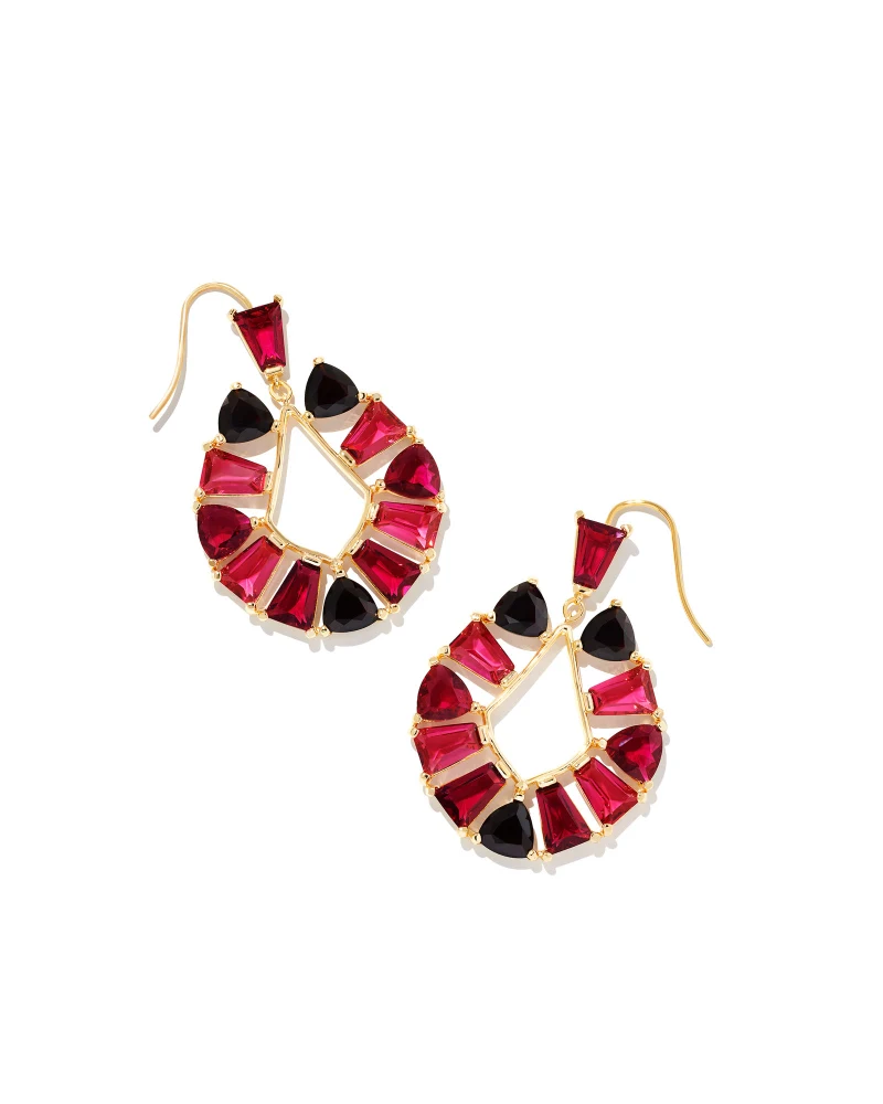 Kendra Scott Blair Gold Jewel Open Frame Earrings in Ruby Mix