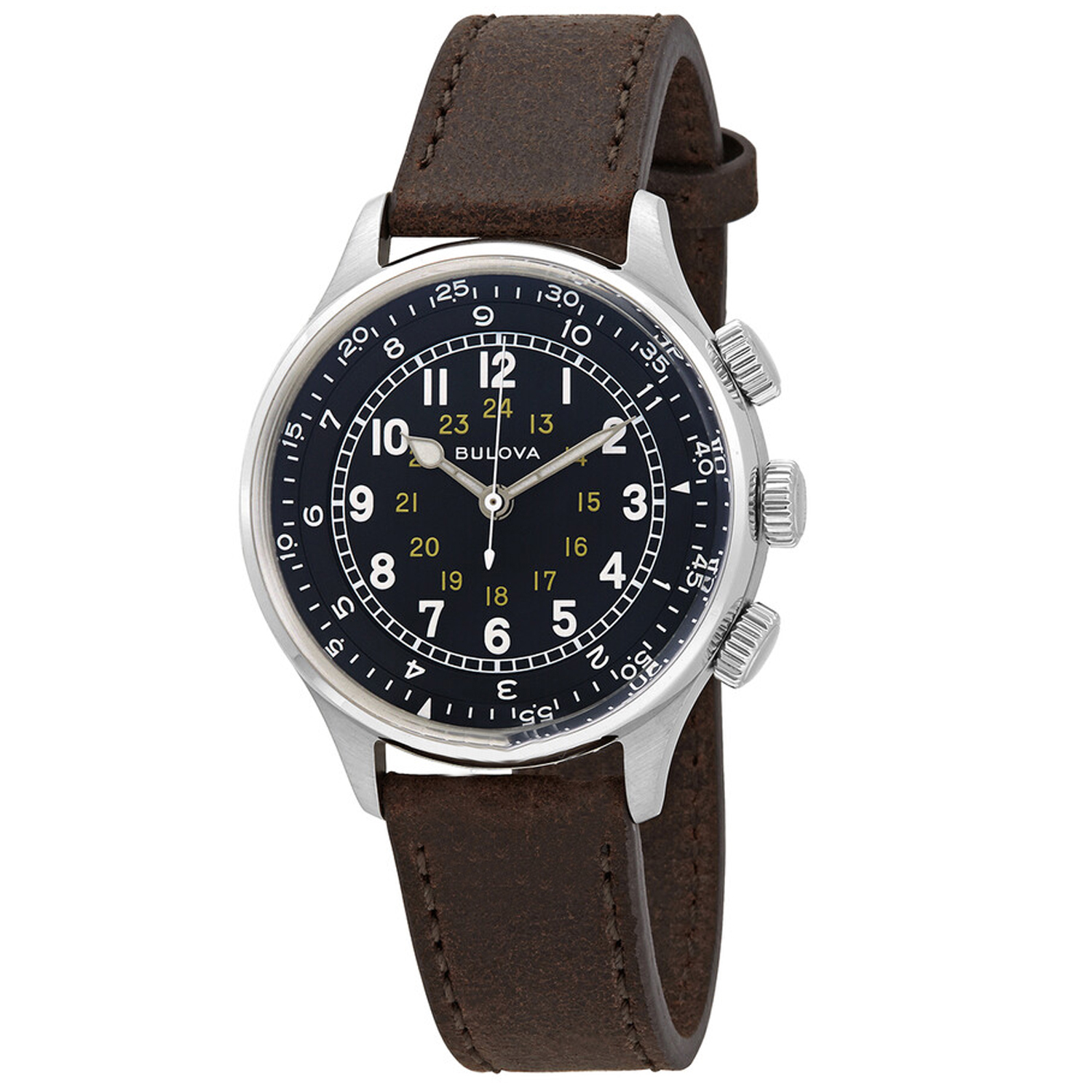 Bulova A-15 Pilot Automatic Leather Mens Watch 96A245