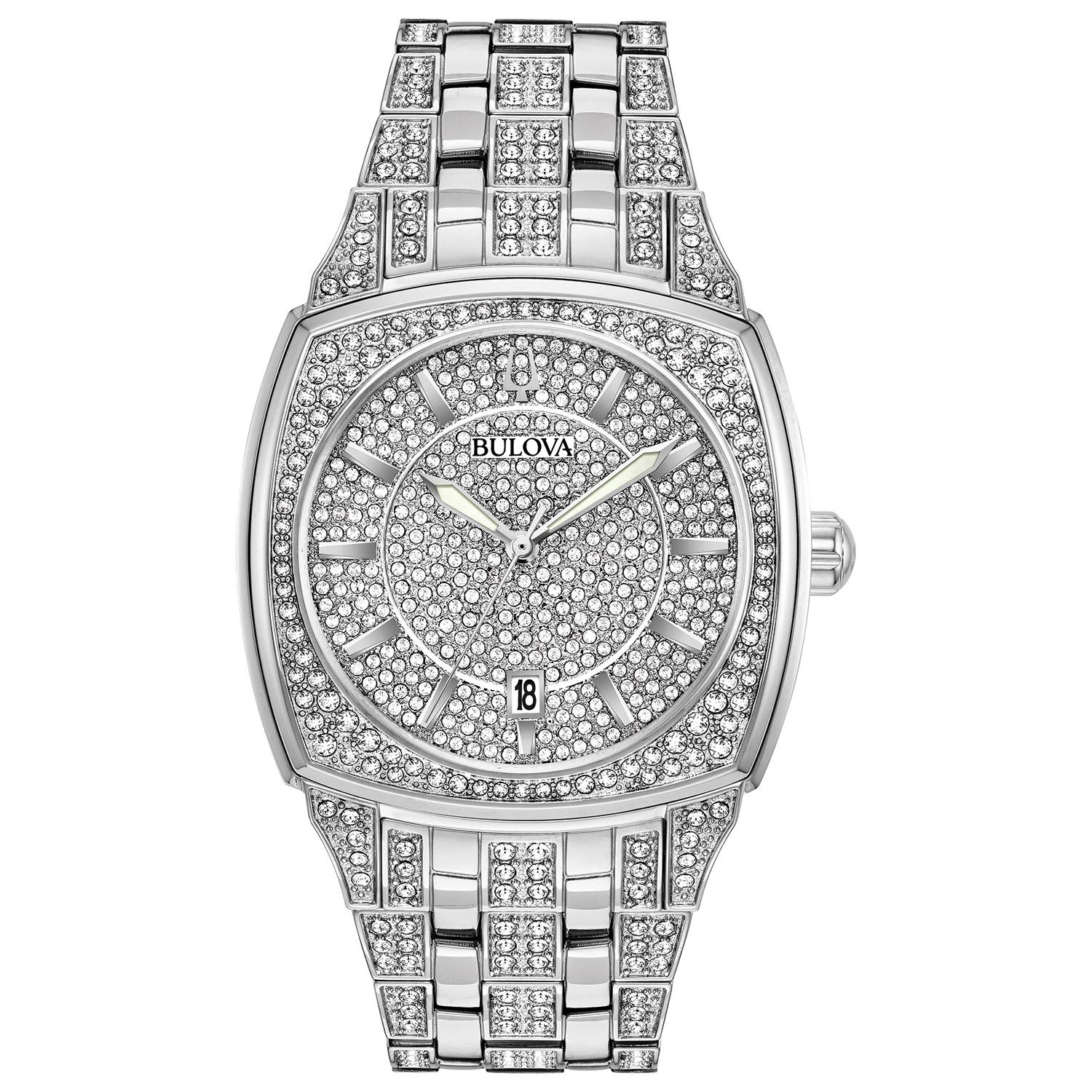 Bulova Crystal Stainless Steel Silver-Tone Mens Watch 96B296