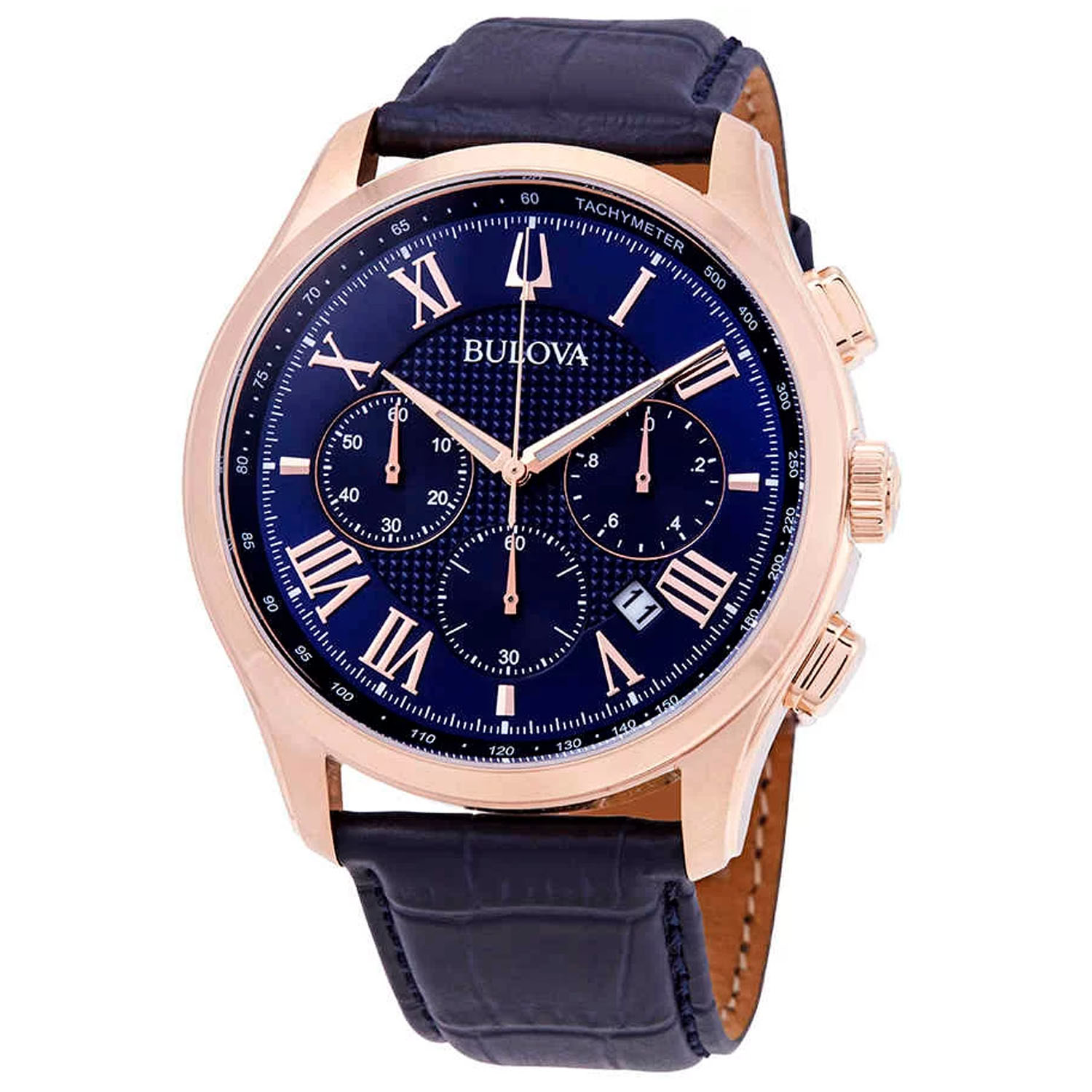 Bulova Wilton Rose Gold-Tone Leather Chronograph Mens Watch 97B170