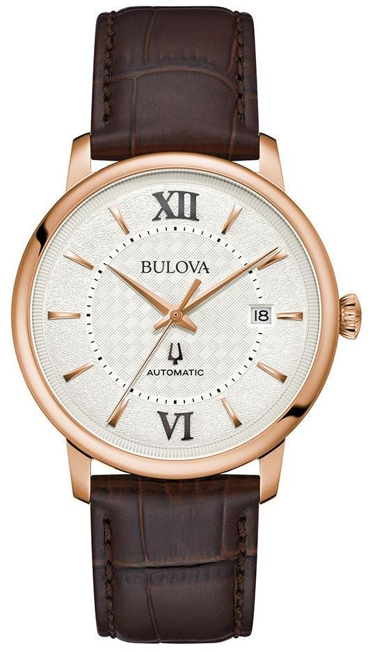 Bulova Hudson Rose Gold-Tone Leather Mens Watch 97B225