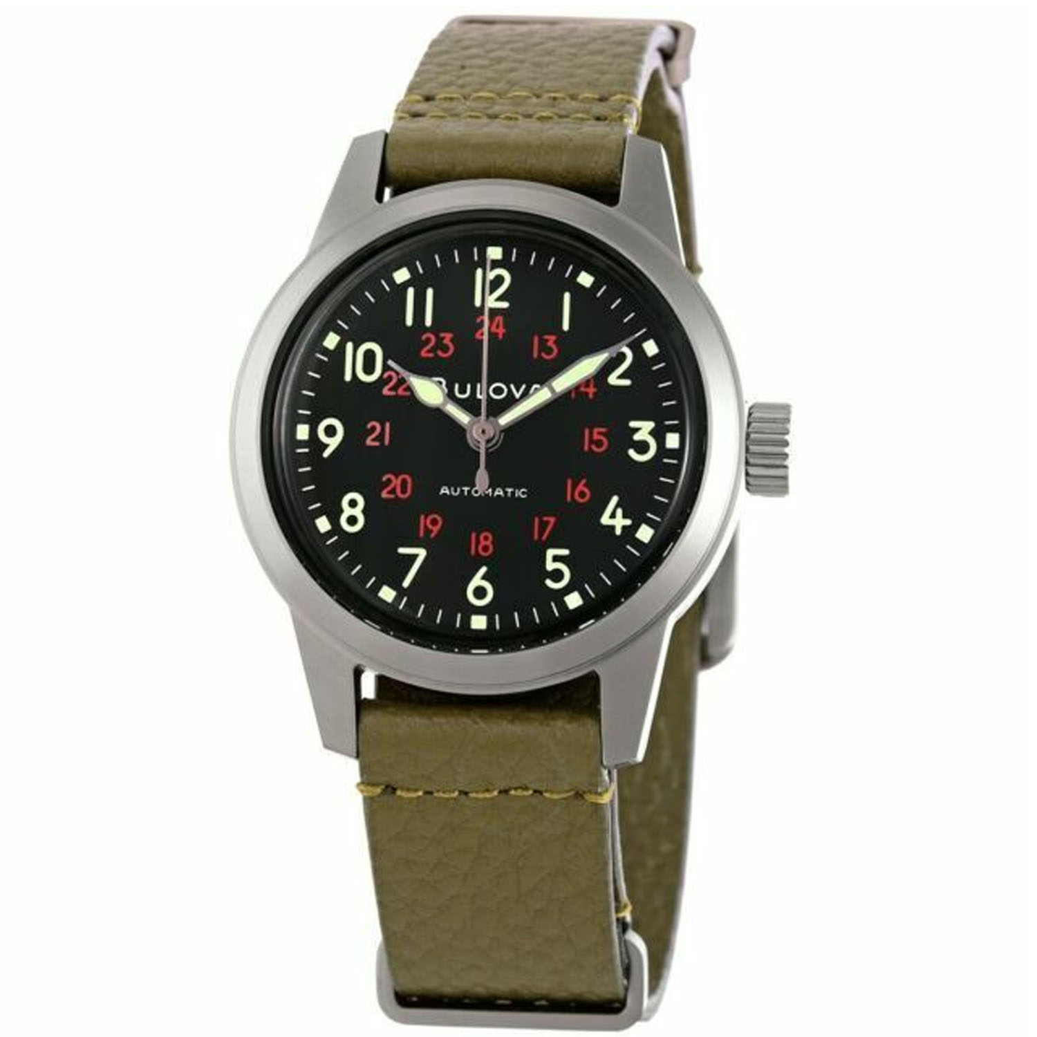 Bulova Hack Automatic Leather Mens Watch 98A255