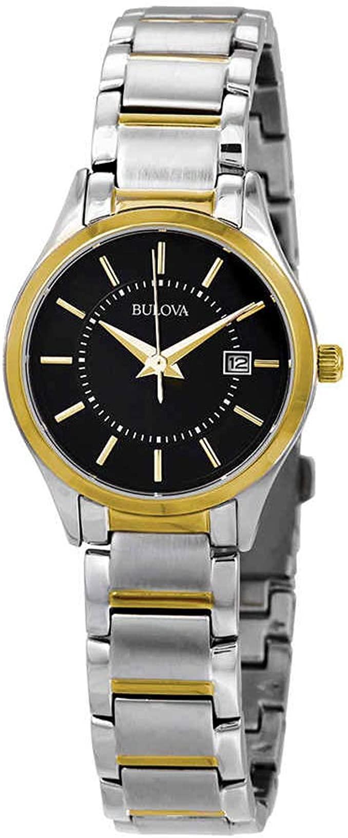 Bulova Black Dial Two-tone Ladies Watch 98M127