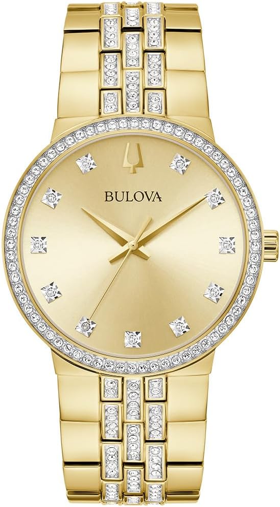 Bulova Crystal Mens Watch and Cross Pendant Necklace Box Set 98K113