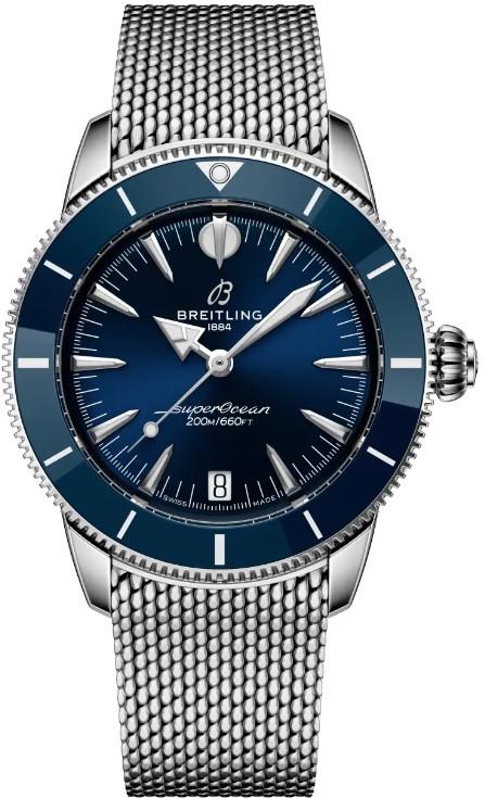 Breitling Superocean Heritage Automatic 42 Blue Dial Steel Mesh Mens Watch