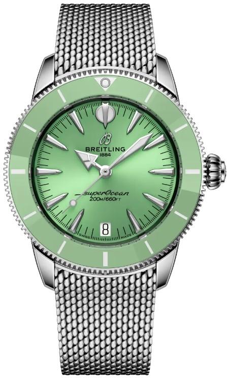 Breitling Superocean Heritage Automatic 42 Green Dial Steel Mesh Mens Watch