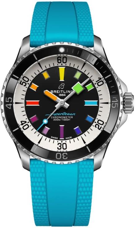 Breitling Superocean Automatic 42 Black Dial Turquoise Rubber Dive Watch