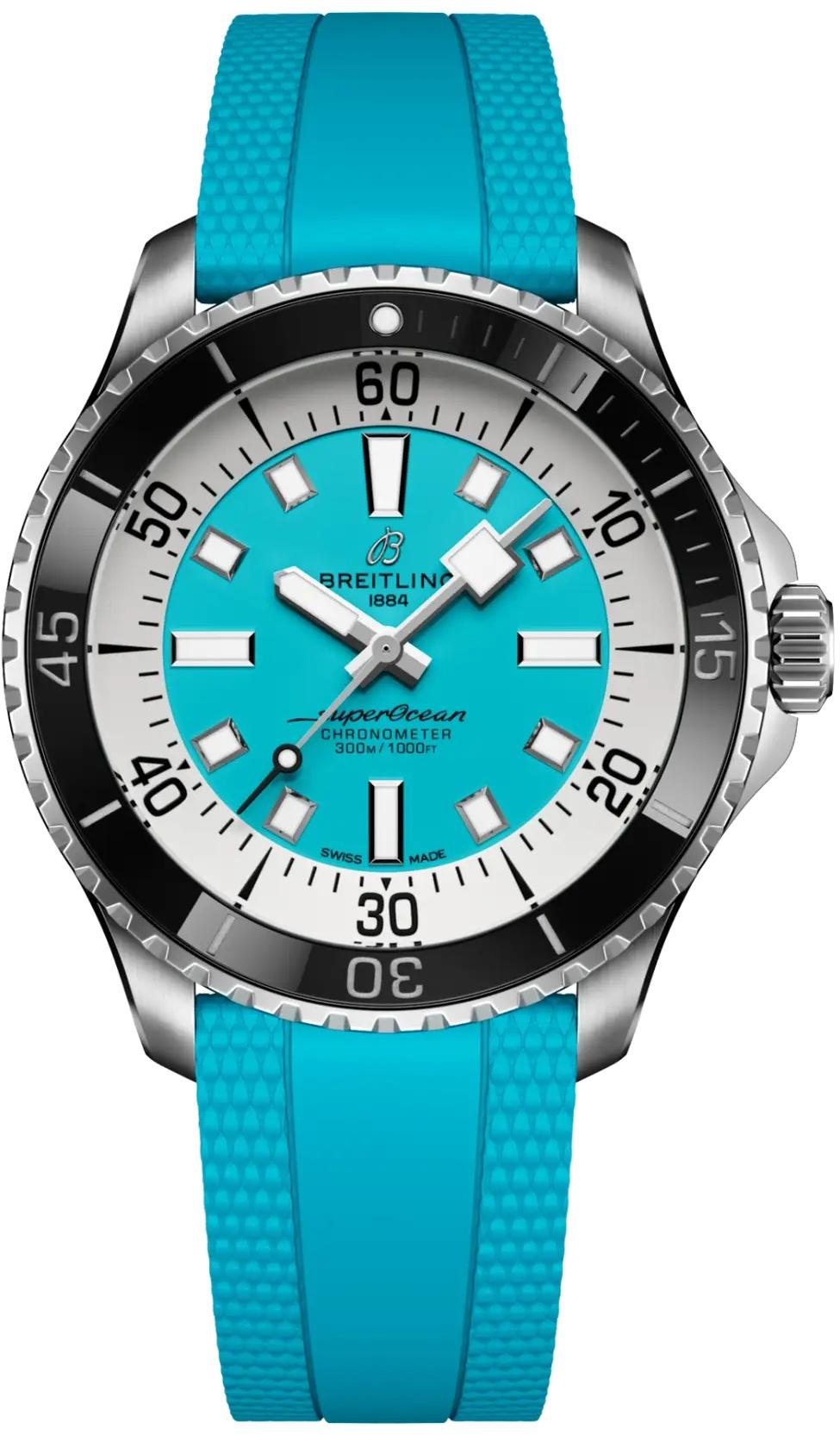 Breitling Superocean Automatic 44 Turquoise Dial Matching Rubber Dive Watch