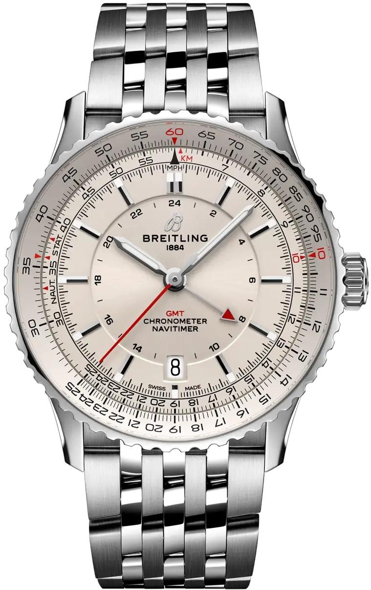 Breitling Navitimer Automatic GMT 41 Beige Dial Leather Automatic Mens Watch