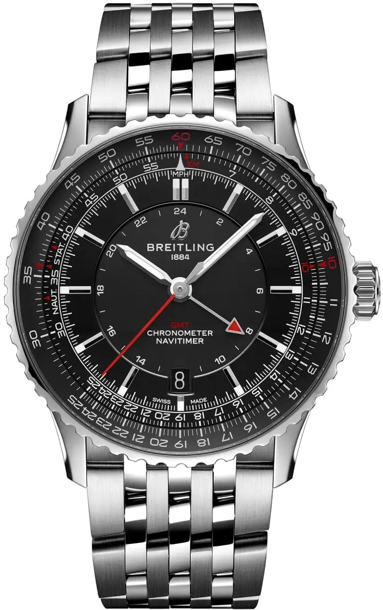 Breitling Navitimer Automatic GMT 41 Black Dial Steel Automatic Mens Watch