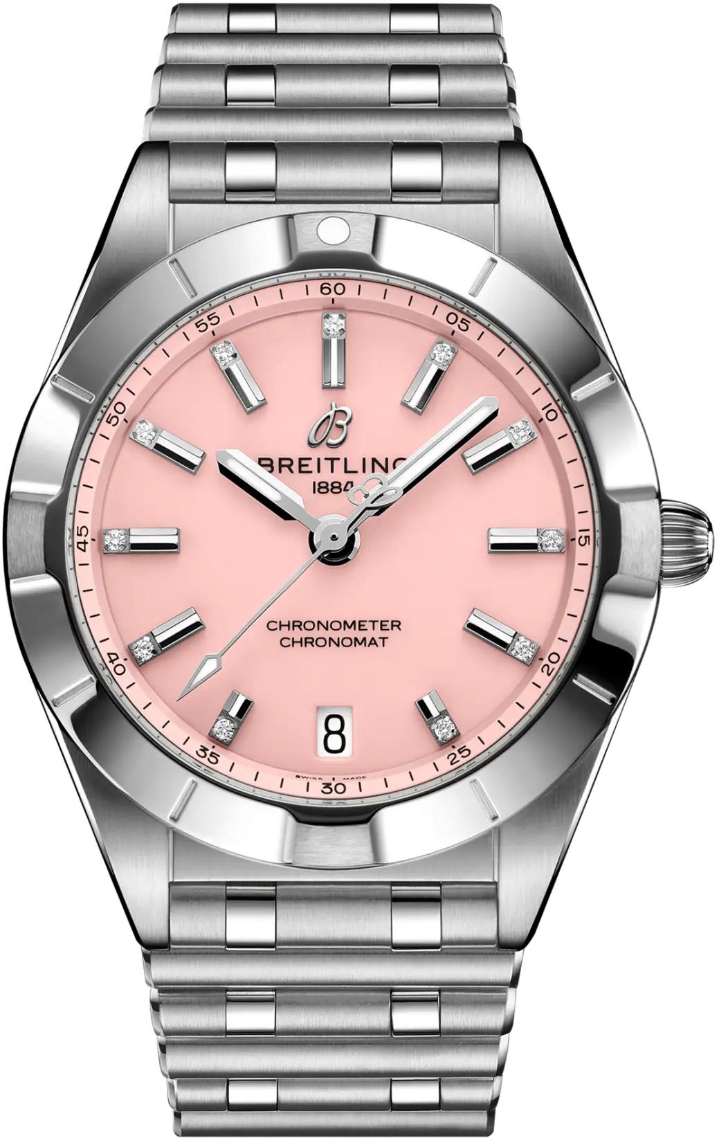 Breitling Chronomat 32 Pink Dial Steel Quartz Womens Watch