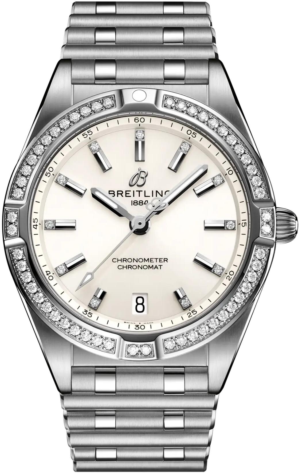 Breitling Chronomat 32 Diamond Gem-Set Silver Dial Steel Quartz Womens Watch