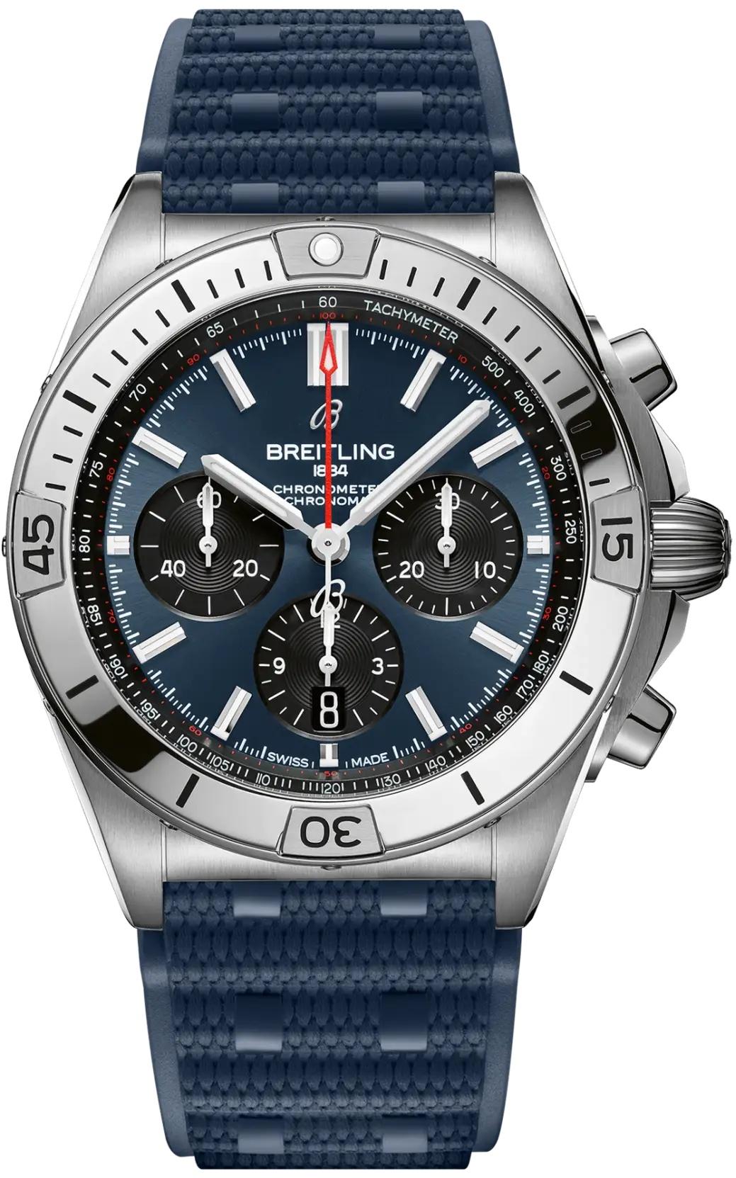 Breitling Chronomat B01 42 Blue Dial Rubber Chronograph Mens Watch