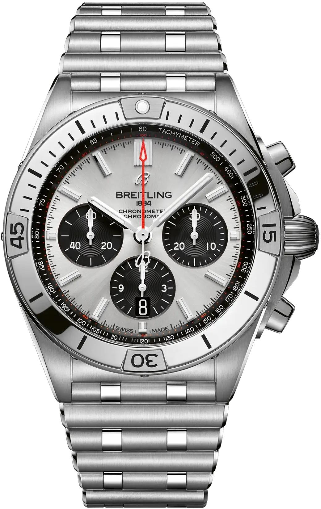 Breitling Chronomat B01 42 Silver Dial Steel Chronograph Mens Watch