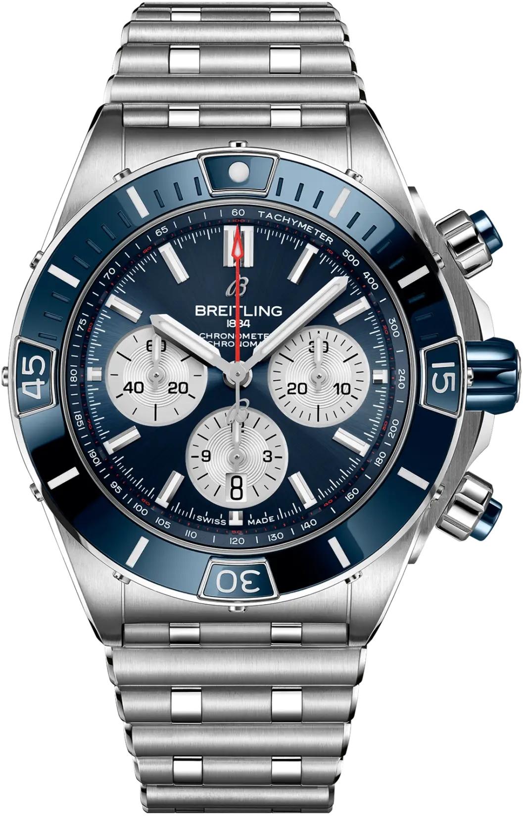 Breitling Super Chronomat B01 44 Blue Dial Steel Chronograph Mens Watch