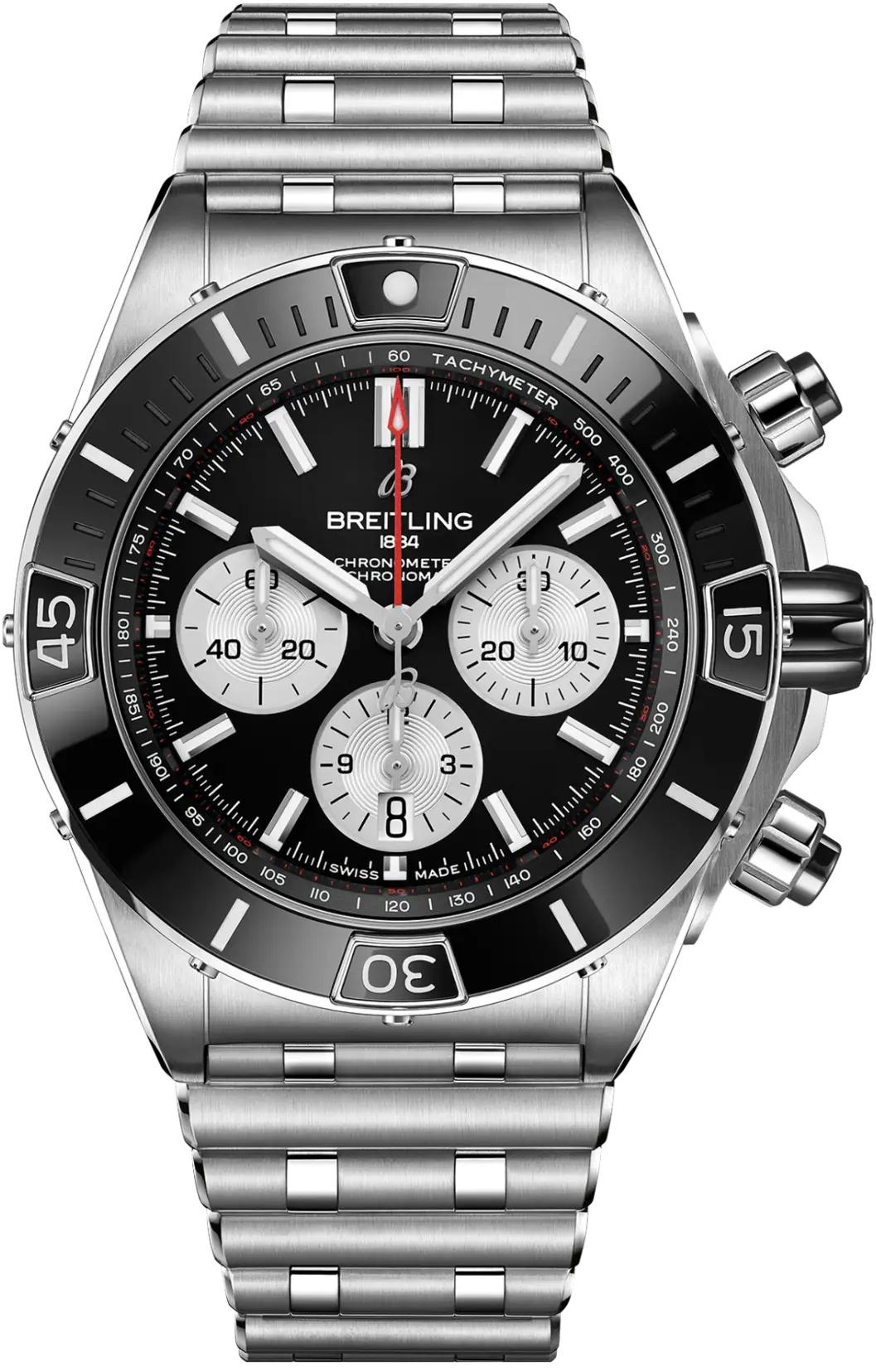 Breitling Super Chronomat B01 44 Black Dial Steel Chronograph Mens Watch