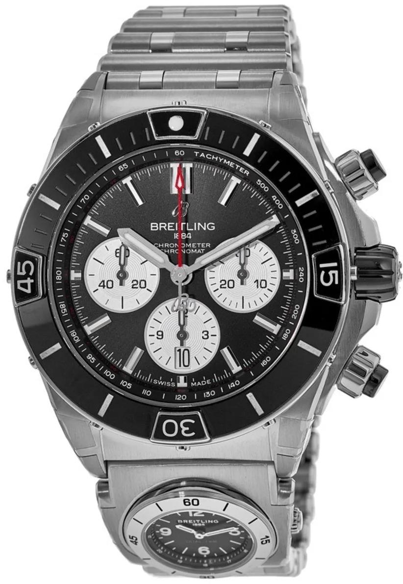 Breitling Super Chronomat B01 44 Black Dial Steel Chronograph Mens Watch