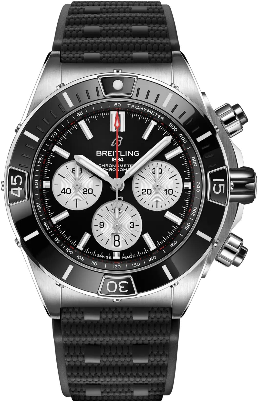 Breitling Super Chronomat B01 44 Black Dial Rubber Chronograph Mens Watch