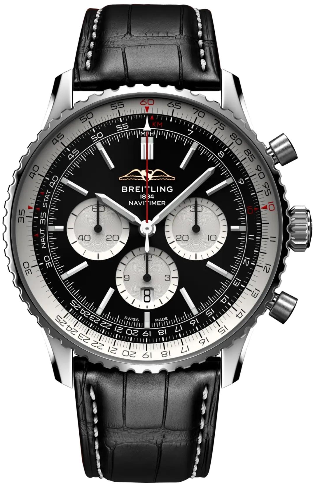 Breitling Navitimer B01 Chronograph 46 Black Dial Leather Mens Watch