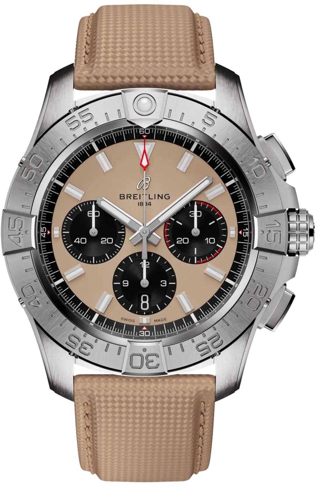 Breitling Avenger B01 Chronograph 44 Beige Dial Leather Automatic Mens Watch