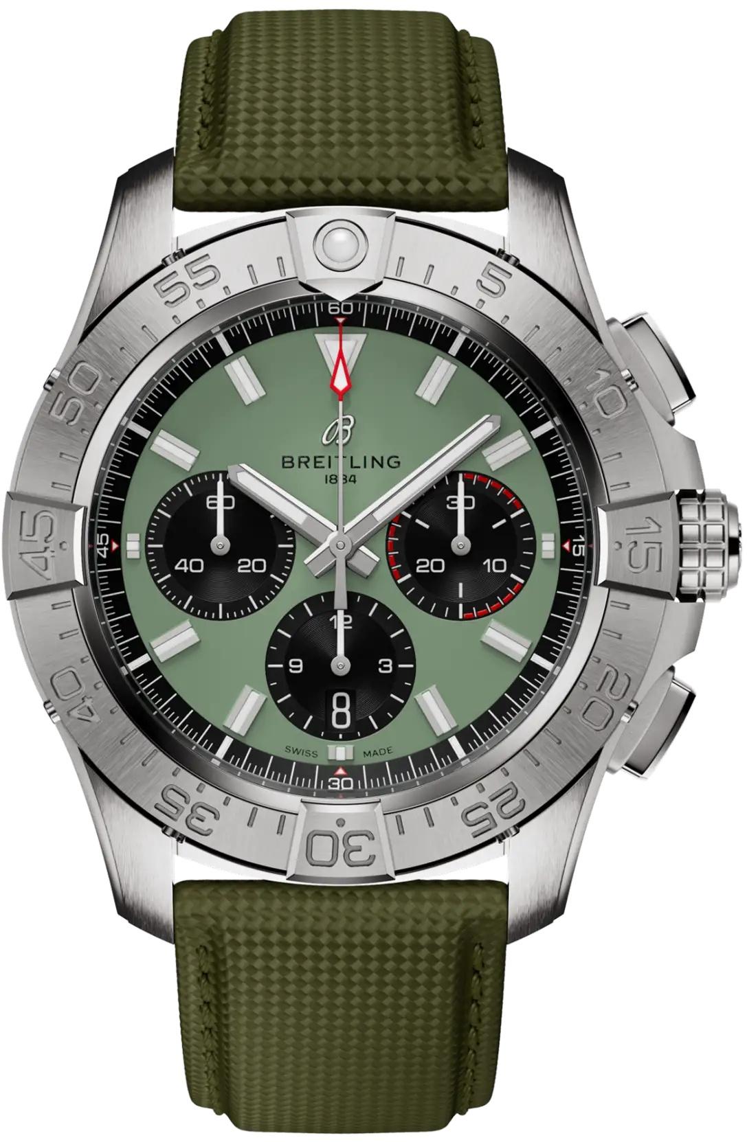 Breitling Avenger B01 Chronograph 44 Green Dial Leather Automatic Mens Watch