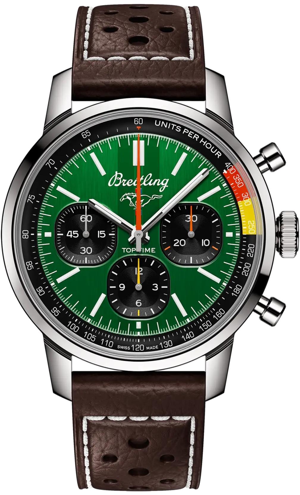 Breitling Top Time B01 Chronograph Ford Mustang 41 Green Dial Leather Automatic Mens Watch