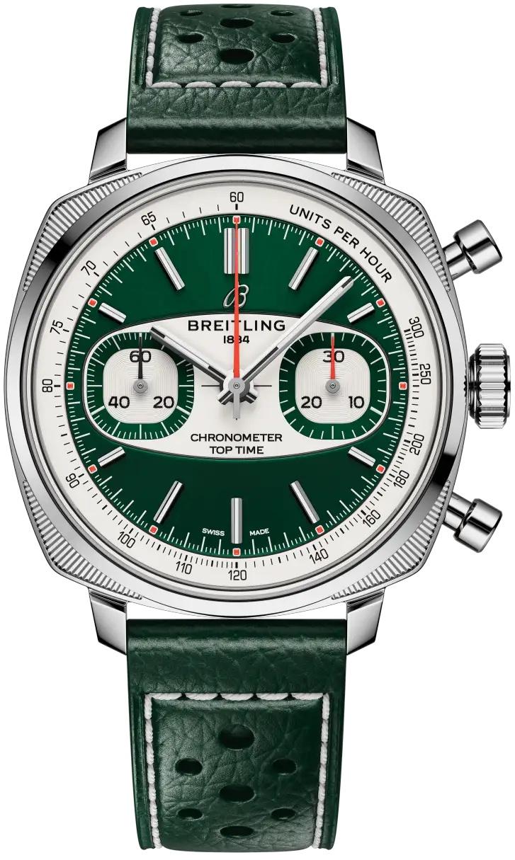 Breitling Top Time B01 Racing 38 Green Dial Leather Automatic Mens Watch