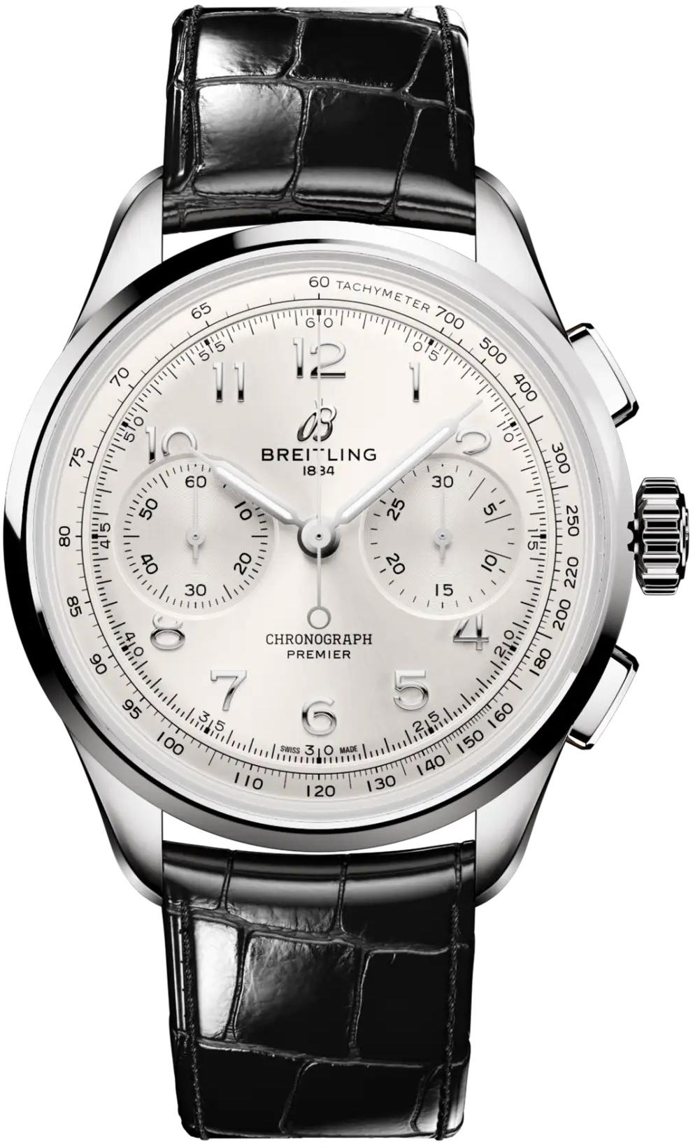 Breitling Premier B09 Chronograph 40 White Dial Leather Mens Watch