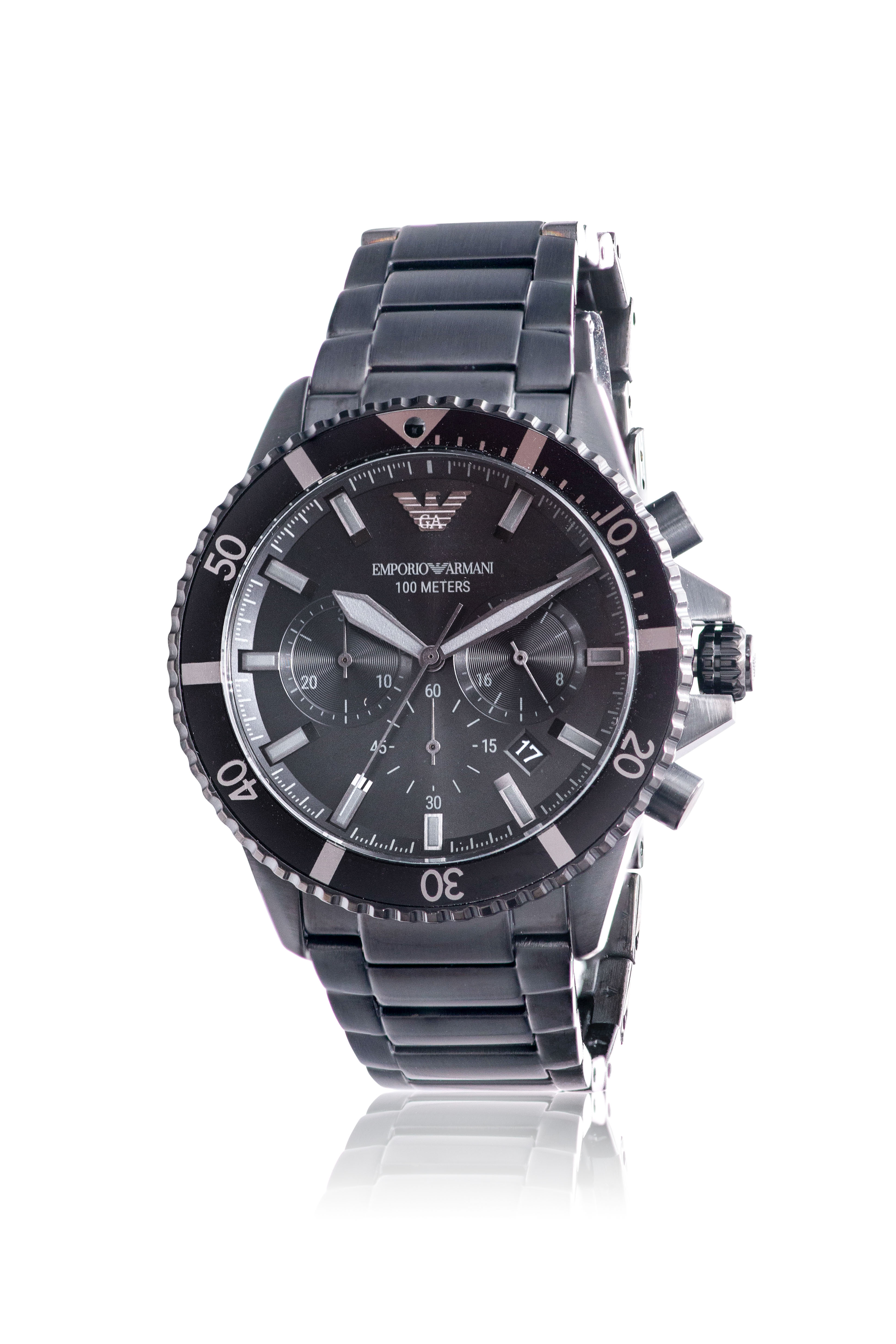 Emporio Armani Diver Black Stainless Steel Chronograph Mens Watch AR11363