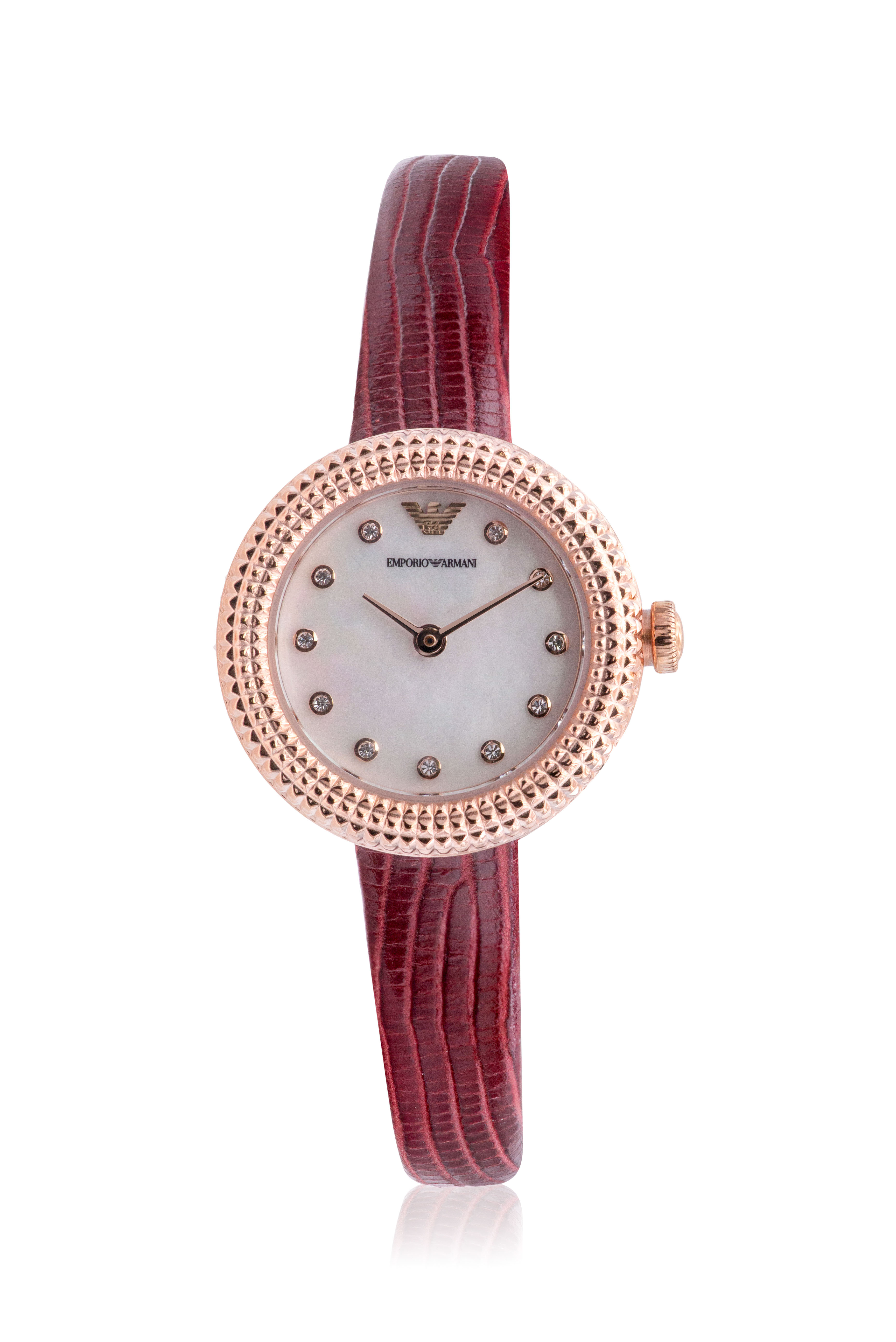 Emporio Armani Rose Gold-Tone Burgundy Leather Ladies Watch AR11417