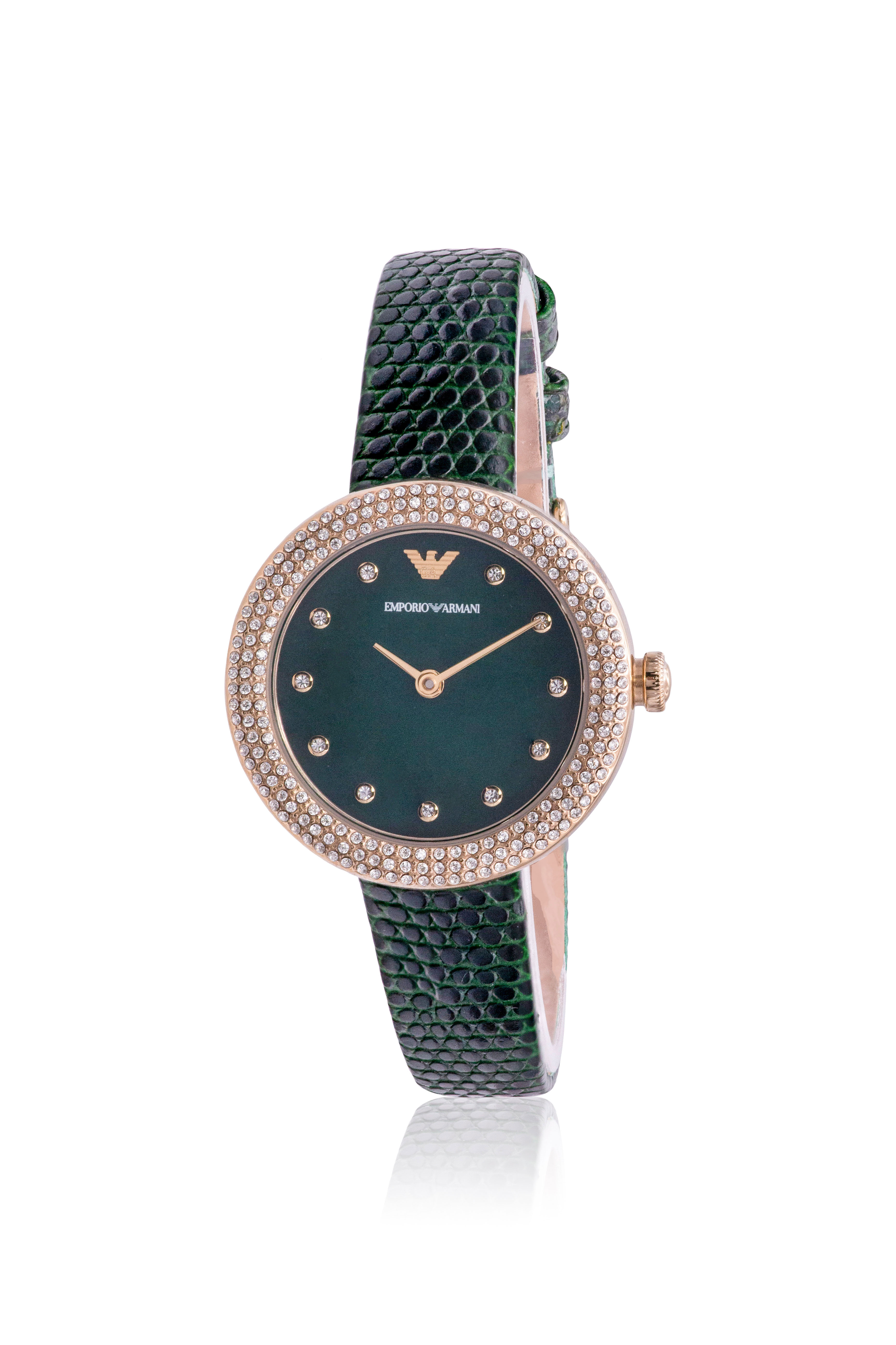 Emporio Armani Gold-Tone Green Leather Ladies Watch AR11419