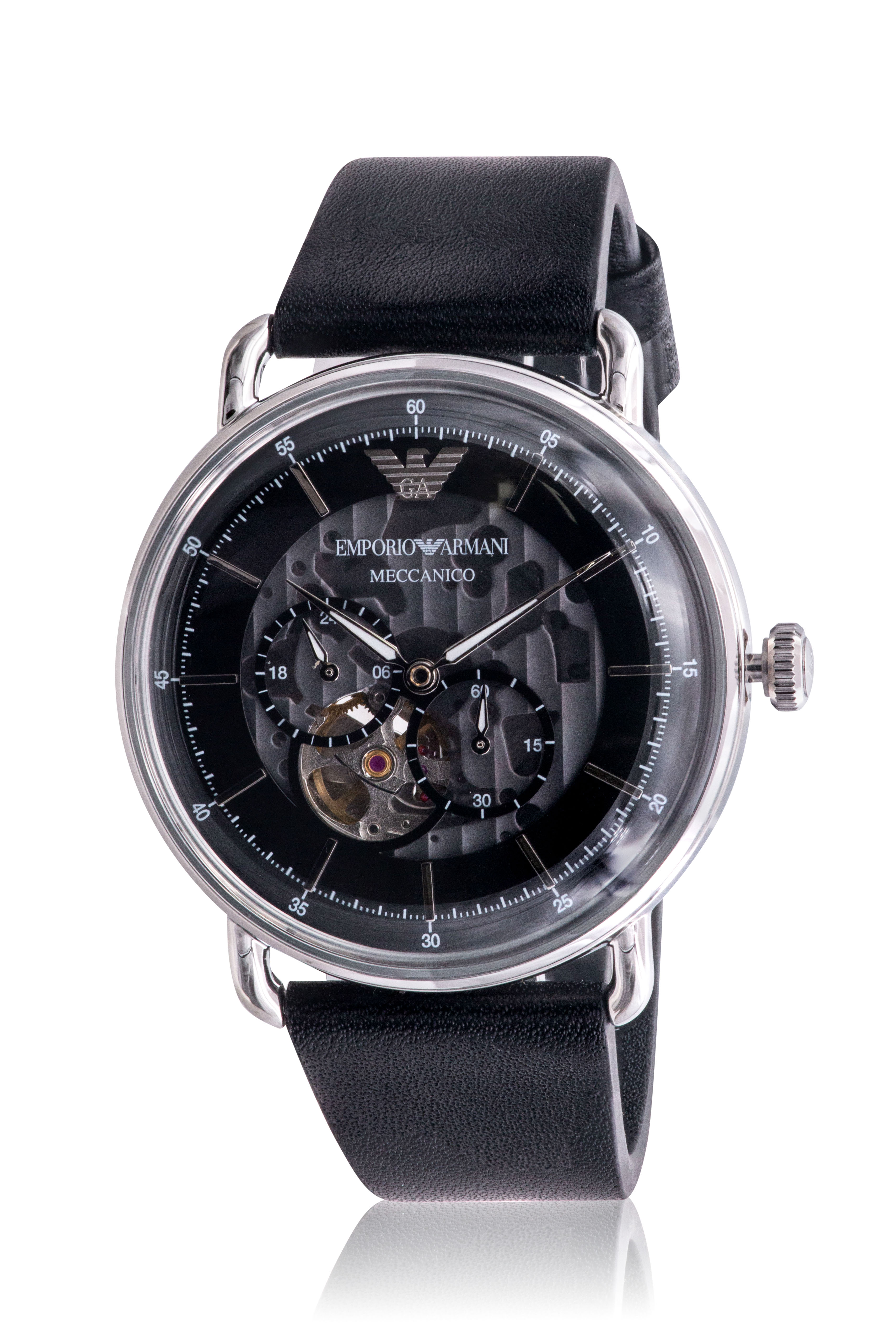 Emporio Armani Leather Automatic Multifunction Mens Watch AR60026